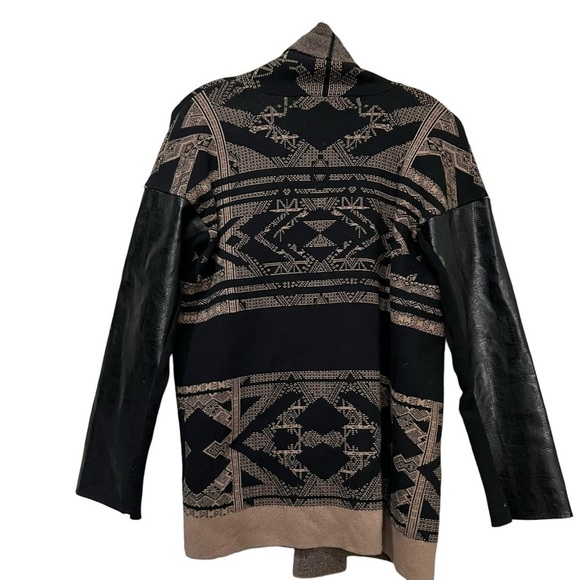Twelfth Street Cynthia Vincent Small Cashmere Faux-Leather Cardigan Sweater R9 - Picture 2 of 8